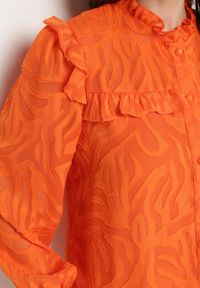 Born2be - Pomarańczowa Koszula Ozdobiona Falbanką i Abstrakcyjnym Wzorem Nunoria. Kolor: pomarańczowy. Wzór: aplikacja #3