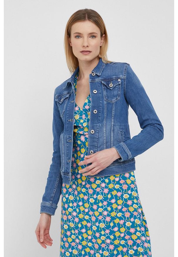 Pepe Jeans kurtka jeansowa THRIFT damska kolor granatowy przejściowa. Okazja: na co dzień. Kolor: niebieski. Styl: casual