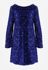 Born2be - Niebieska Cekinowa Sukienka z Odkrytymi Plecami i Wiązaniem Diadina. Kolor: niebieski. Materiał: wiskoza, elastan, futro. Wzór: aplikacja. Styl: wizytowy, elegancki #7