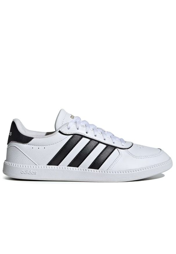 Adidas - Buty damskie adidas Breaknet Sleek 2.0 IH5426 - białe. Zapięcie: pasek. Kolor: biały. Materiał: materiał, syntetyk, guma, skóra. Szerokość cholewki: normalna. Wzór: aplikacja
