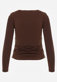 Renee - Brązowa Marszczona Bluzka z Wiskozą i Bawełną Trihal. Okazja: na co dzień. Kolor: brązowy. Materiał: wiskoza, bawełna. Styl: casual #5