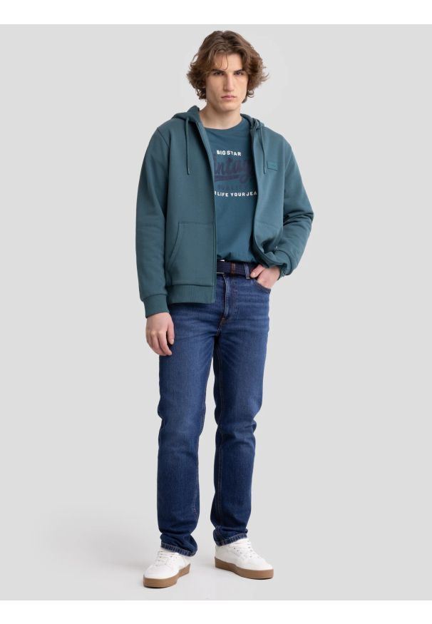 Big-Star - Koszulka męska z nadrukiem na piersi zielona Gralis 304. Okazja: na co dzień. Kolor: zielony. Materiał: jeans, bawełna. Wzór: nadruk. Styl: casual, vintage, klasyczny, retro, elegancki
