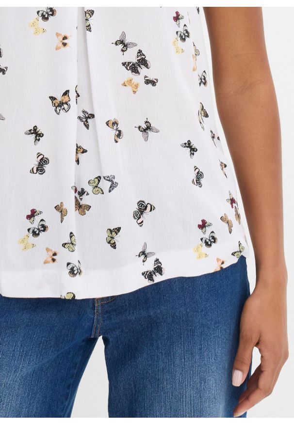 bonprix - Bluzka bez rękawów. Kolor: biały. Materiał: materiał. Długość rękawa: bez rękawów