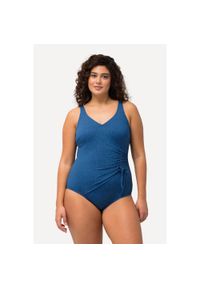 ULLA POPKEN - Damski Strój kąpielowy w kopertowym stylu brokat miękkie miseczki. Kolekcja: plus size. Kolor: niebieski. Materiał: włókno, elastan, poliamid, materiał