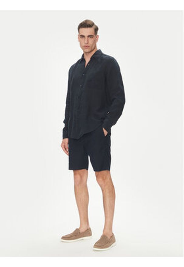 BOSS Koszula 50537381 Granatowy Regular Fit. Kolor: niebieski. Materiał: len