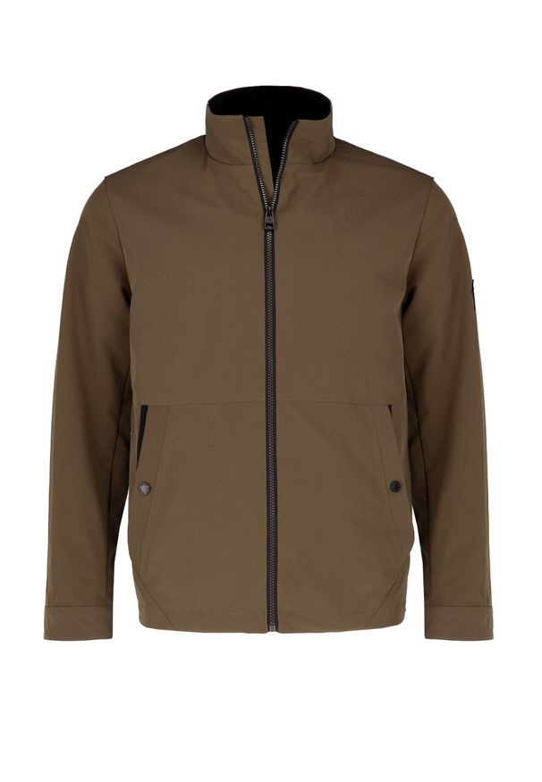 Volcano - Kurtka przejściowa J-SYLVAN. Okazja: na co dzień. Typ kołnierza: kołnierzyk stójkowy. Kolor: brązowy. Materiał: jeans, materiał. Wzór: gładki, napisy. Sezon: wiosna, lato. Styl: casual, klasyczny