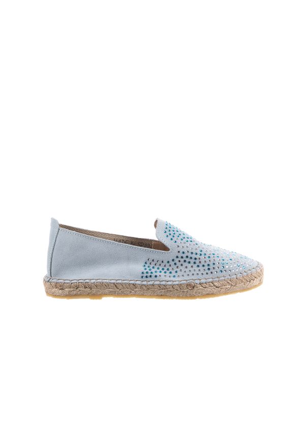 Espadryle Bayla-115 107601 Serraje Caribe, Niebieski, Skóra naturalna. Okazja: na co dzień. Kolor: niebieski. Materiał: skóra. Wzór: aplikacja. Styl: casual