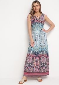 Born2be - Jasnoniebieska Sukienka Boho na Lato ze Sznurkami na Ramionach i Gumką w Talii Aharleta. Kolor: niebieski. Sezon: lato. Styl: boho #4
