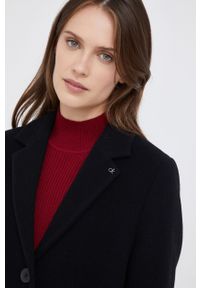 Calvin Klein Płaszcz wełniany kolor czarny przejściowy. Okazja: na co dzień. Kolor: czarny. Materiał: wełna, materiał. Wzór: gładki. Styl: casual, klasyczny #2