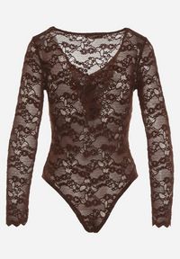 Born2be - Brązowe Koronkowe Body z Falbanką Vidane. Okazja: na co dzień. Kolor: brązowy. Materiał: koronka. Wzór: aplikacja. Styl: klasyczny, casual, elegancki #2