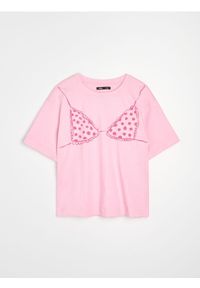 Sinsay - Bawełniana koszulka z krótkim rękawem i nadrukiem - begonia. Materiał: bawełna. Długość rękawa: krótki rękaw. Długość: krótkie. Wzór: nadruk #1