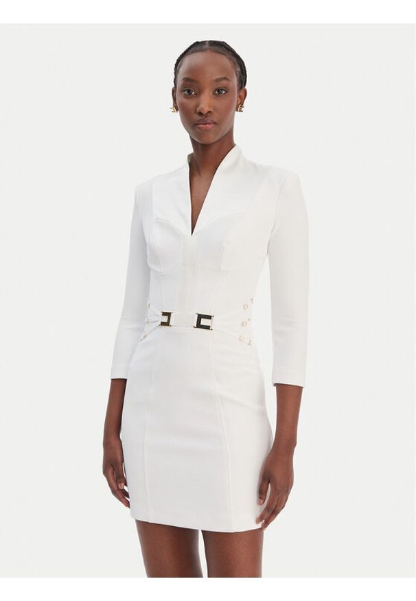 Elisabetta Franchi Sukienka koktajlowa AB-869-61E2-V520 Biały Regular Fit. Kolor: biały. Materiał: syntetyk. Styl: wizytowy