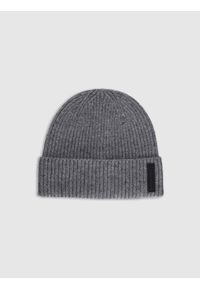 4f - 4F Czapka beanie męska - szara M. Kolor: szary. Materiał: wełna, dzianina. Sezon: zima. Styl: klasyczny, casual, elegancki