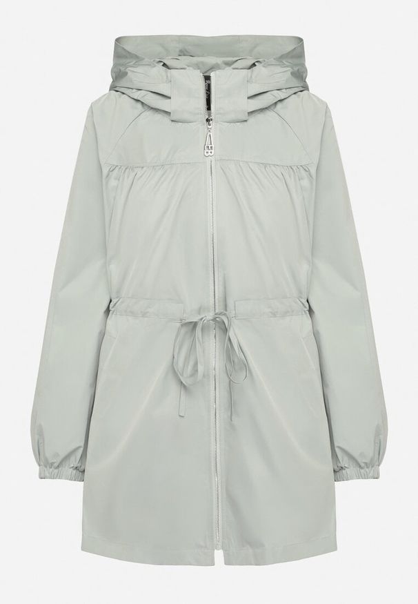 Born2be - Jasnozielona Kurtka Parka Ściągana w Pasie Troczkami Nevishia. Kolor: zielony. Materiał: jeans. Styl: elegancki