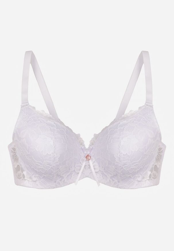 Renee - Biały Biustonosz Ozdobiony Koronką i Kokardką Aqiany. Kolor: biały. Materiał: koronka. Wzór: aplikacja, koronka