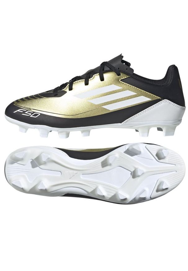 Adidas - Buty adidas F50 Club Messi FxG M IG9331 złoty. Zapięcie: sznurówki. Kolor: złoty. Materiał: materiał, syntetyk. Szerokość cholewki: normalna