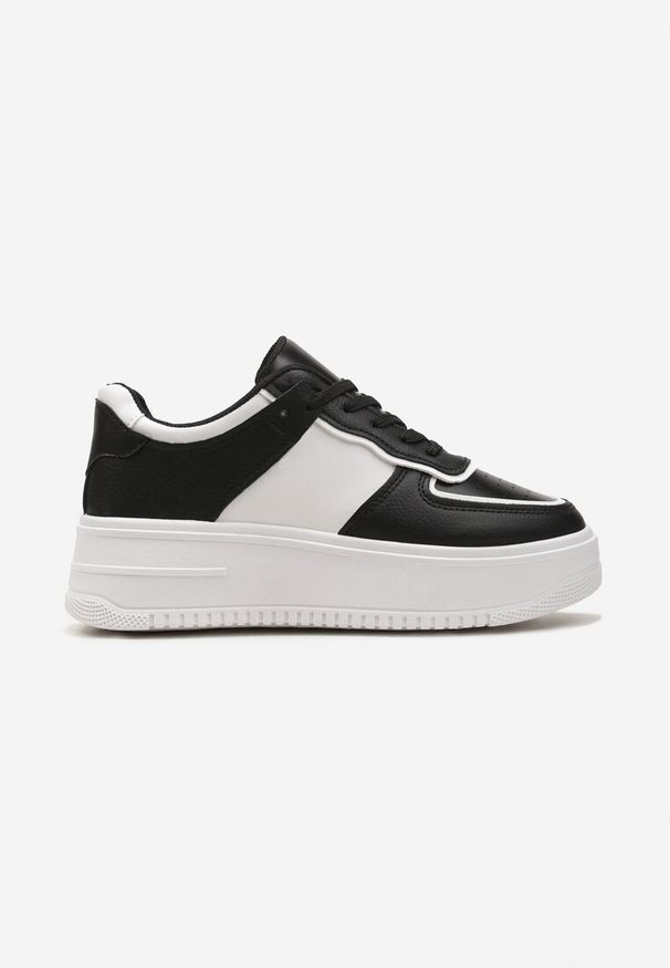 Born2be - Czarno-Białe Sneakersy na Grubej Podeszwie Sznurowane Railak. Nosek buta: okrągły. Zapięcie: sznurówki. Kolor: czarny. Materiał: materiał. Obcas: na obcasie. Wysokość obcasa: niski