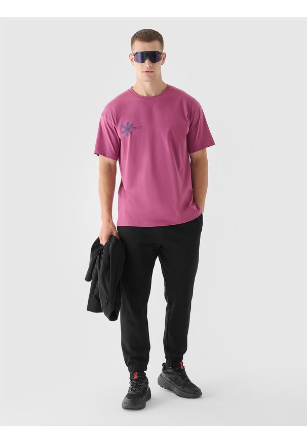 4f - 4F T-shirt oversize z nadrukiem męski - czerwony M. Okazja: na co dzień. Kolor: czerwony. Materiał: bawełna, jersey, dzianina. Długość rękawa: krótki rękaw. Długość: krótkie. Wzór: nadruk. Styl: sportowy, klasyczny, casual