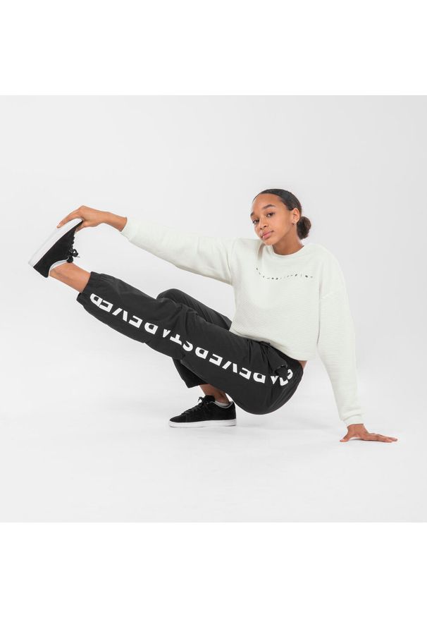 STAREVER - Bluza do tańca urban dance damska Starever crop. Kolor: biały. Materiał: tkanina, prążkowany, poliester, materiał, bawełna, elastan. Wzór: haft. Sport: taniec