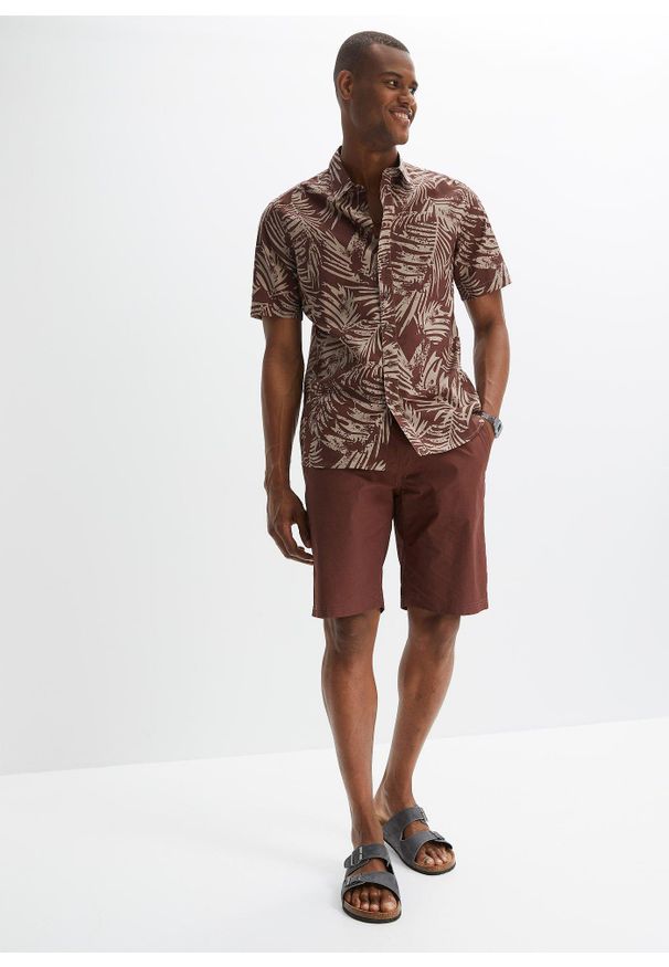 bonprix - Lekka koszula z krótkim rękawem. Kolor: brązowy. Długość rękawa: krótki rękaw. Długość: krótkie. Wzór: nadruk