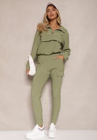 Renee - Zielony Komplet Dresowy Bluza z Suwakiem i Kołnierzem i Spodnie z Kieszeniami Cargo Taigena. Kolor: zielony. Materiał: dresówka #3