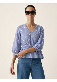 Sinsay - Koszulowa bluzka w kratę z haftowanymi kwiatkami - wielobarwny. Wzór: haft, kwiaty #1