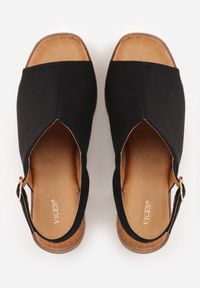 Renee - Czarne Sandały VICES na Słupku i Platformie Stylizowanych na Drewniane Lobenti. Zapięcie: sprzączka. Kolor: czarny. Materiał: jeans. Sezon: lato. Obcas: na platformie #2