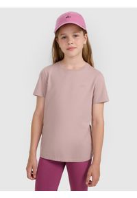4f - 4F T-shirt regular gładki dziewczęcy - beżowy 146 (10-11 lat). Okazja: na co dzień. Kolor: beżowy. Materiał: jersey, bawełna, materiał. Długość rękawa: krótki rękaw. Długość: krótkie. Wzór: gładki. Sezon: lato. Styl: casual, klasyczny, młodzieżowy, sportowy #1