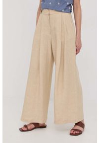 MAX&Co. spodnie lniane damskie kolor beżowy fason culottes high waist. Stan: podwyższony. Kolor: beżowy. Materiał: len