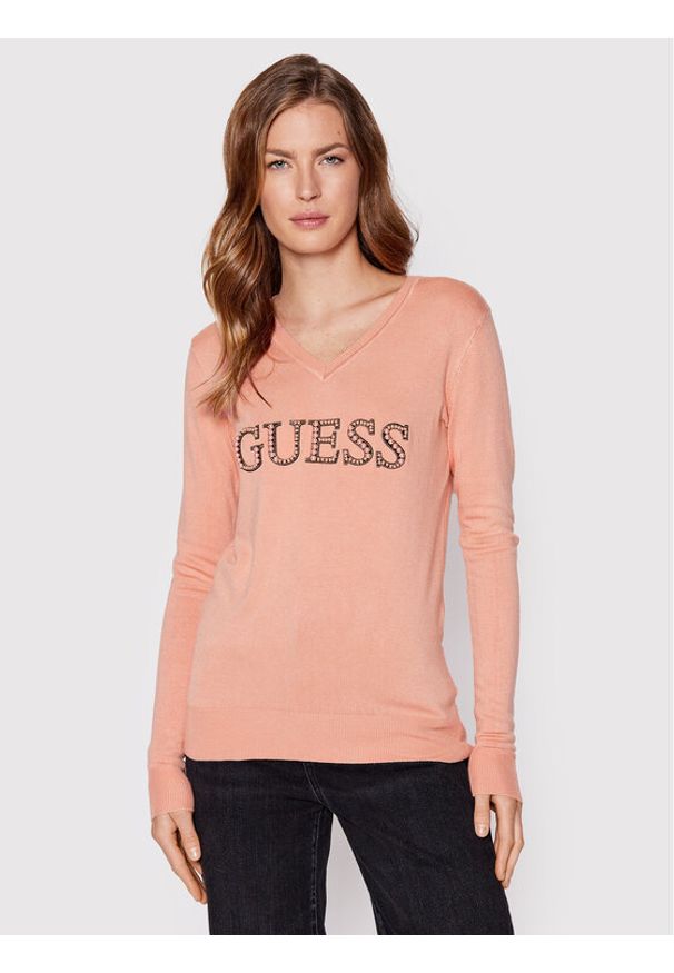 Guess Sweter W2YR26 Z2NQ0 Różowy Regular Fit. Kolor: różowy. Materiał: wiskoza