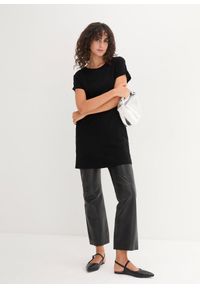 bonprix - Długi T-shirt z czystej bawełny. Kolor: czarny. Materiał: bawełna. Długość rękawa: krótki rękaw. Długość: krótkie, długie #3