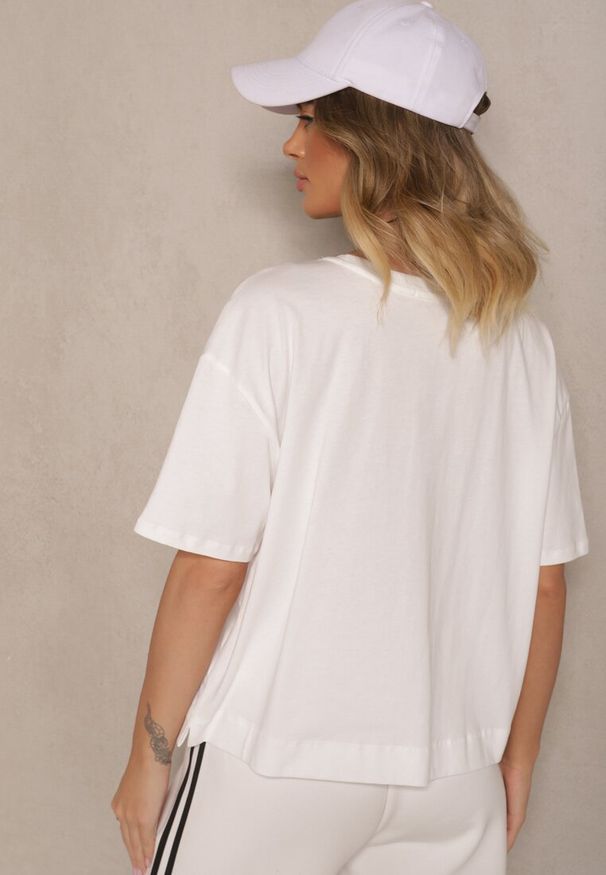 Renee - Biały T-shirt z Bawełny z Cyrkoniami Fadeola. Okazja: na co dzień. Kolor: biały. Materiał: bawełna. Styl: elegancki, casual, klasyczny