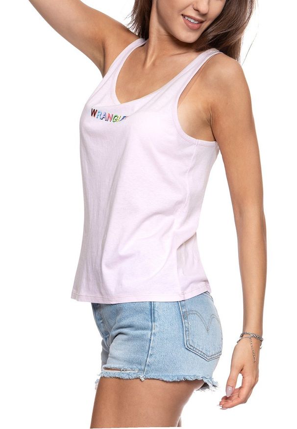 Wrangler - WRANGLER T SHIRT DAMSKI TANK LAVENDER FOG W7387EVVW 112131062. Długość rękawa: na ramiączkach. Wzór: kolorowy