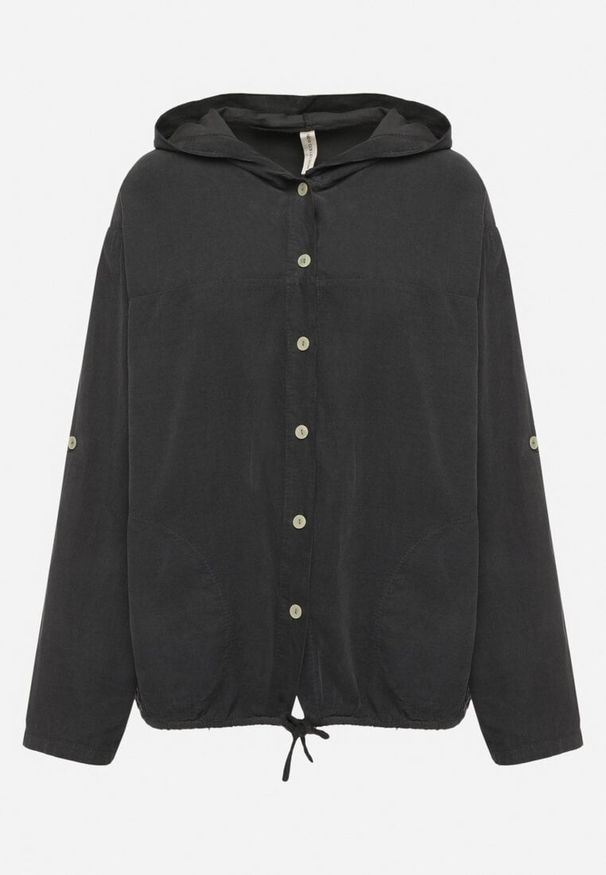 Born2be - Ciemnoszara Bawełniana Koszula z Kapturem i Podwijanymi Rękawami Silresia. Okazja: na co dzień. Typ kołnierza: kaptur. Kolor: szary. Materiał: bawełna. Styl: elegancki, casual