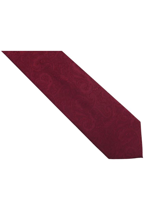 Adam Collection - Bordowy krawat męski w delikatny wzór - paisley D293. Kolor: czerwony. Materiał: mikrofibra, tkanina. Wzór: paisley
