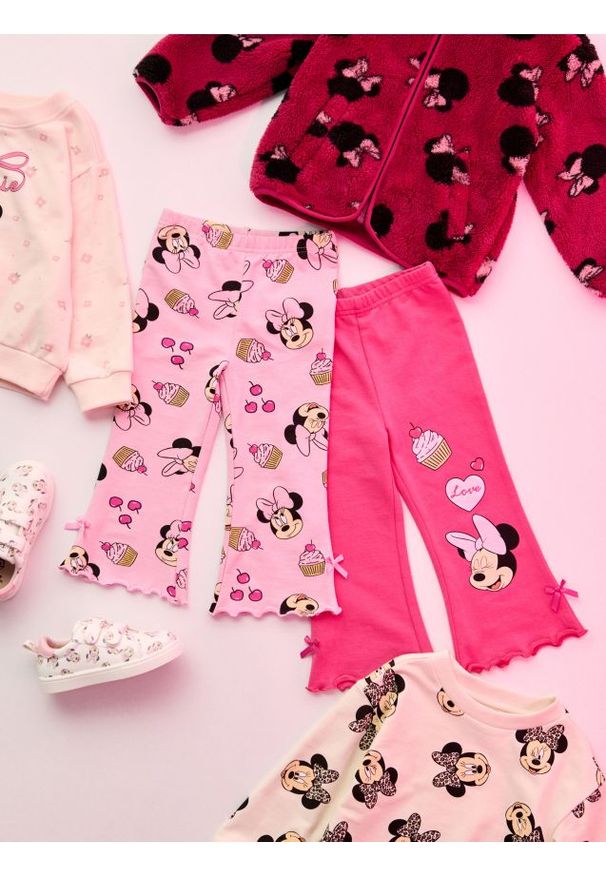 Sinsay - Bawełniane legginsy flare 2 pack Minnie Mouse - różowy. Kolor: różowy. Materiał: bawełna. Wzór: motyw z bajki