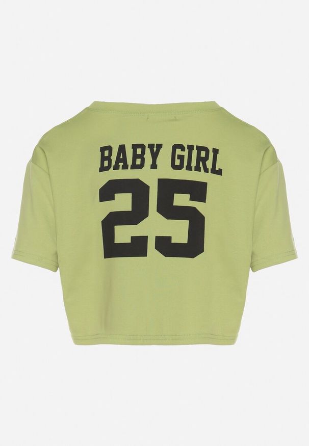 Born2be - Zielony Bawełniany T-shirt Oversize o Krótkim Kroju Zariona. Okazja: na co dzień. Kolor: zielony. Materiał: bawełna. Długość: krótkie. Wzór: aplikacja. Styl: elegancki, casual, klasyczny