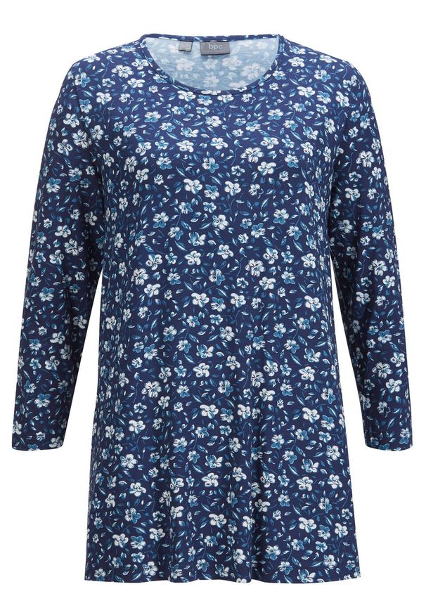 Tunika shirtowa bonprix kobaltowy w kwiaty. Kolor: niebieski. Materiał: materiał, elastan, wiskoza. Wzór: kwiaty