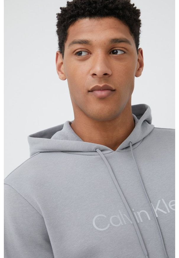 Calvin Klein Performance bluza dresowa męska kolor szary z kapturem z nadrukiem. Typ kołnierza: kaptur. Kolor: szary. Materiał: dresówka. Wzór: nadruk