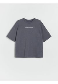 Reserved - Bawełniany t-shirt oversize - ciemnoszary. Kolor: szary. Materiał: bawełna