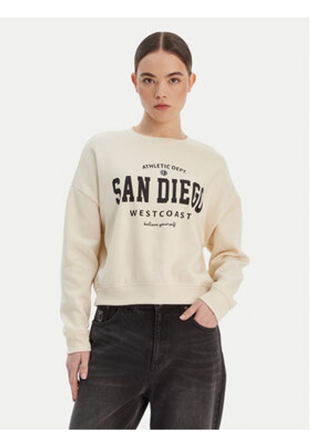 only - ONLY Bluza 15254183 Beżowy Loose Fit. Kolor: beżowy. Materiał: bawełna