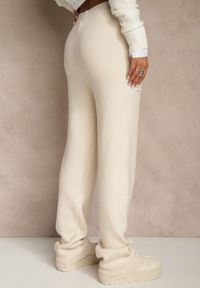 Renee - Beżowe Spodnie z Wełną ze Sznurkiem i Ozdobnymi Kieszeniami Moneressa. Okazja: na co dzień. Kolor: beżowy. Materiał: wełna. Styl: casual #4