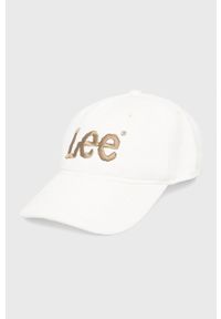 Lee czapka kolor biały gładka. Kolor: biały. Materiał: bawełna. Wzór: gładki