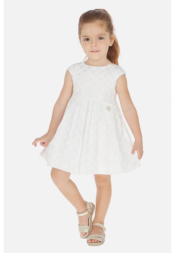 Mayoral - Sukienka dziecięca 92-134 cm. Kolor: biały. Materiał: bawełna, materiał, akryl, tkanina, poliester. Wzór: gładki. Typ sukienki: rozkloszowane. Długość: mini