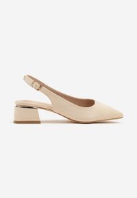 Renee - Beżowe Sandały Vices Slingback ze Skórzaną Wkładką Ciarissa. Okazja: na co dzień. Zapięcie: sprzączka. Kolor: beżowy. Materiał: skóra. Obcas: na obcasie. Styl: casual, elegancki. Wysokość obcasa: średni #3