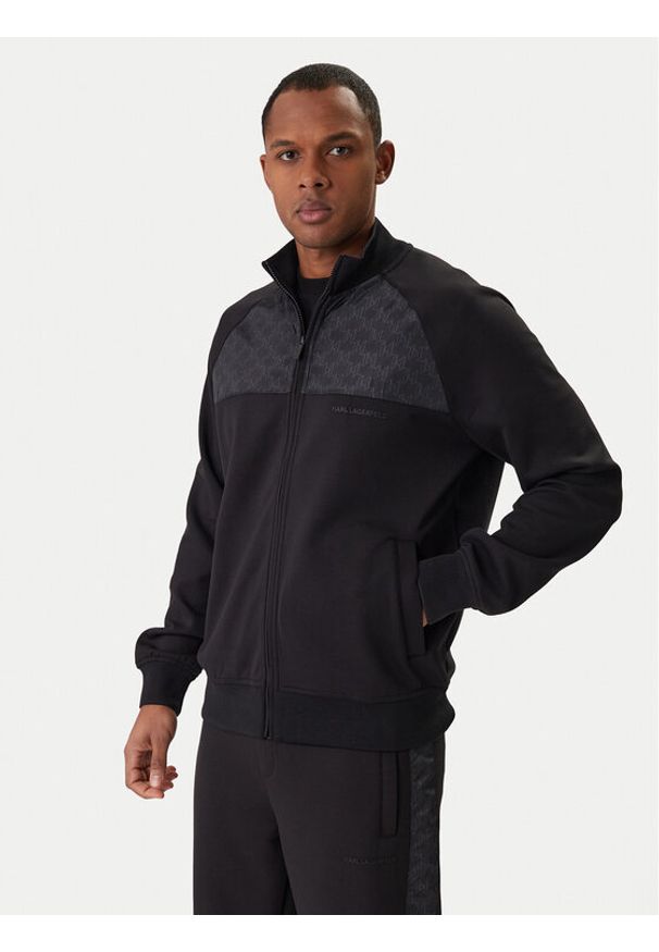 Karl Lagerfeld - KARL LAGERFELD Bluza 705000 561902 Czarny Regular Fit. Typ kołnierza: dekolt w karo. Kolor: czarny. Materiał: syntetyk