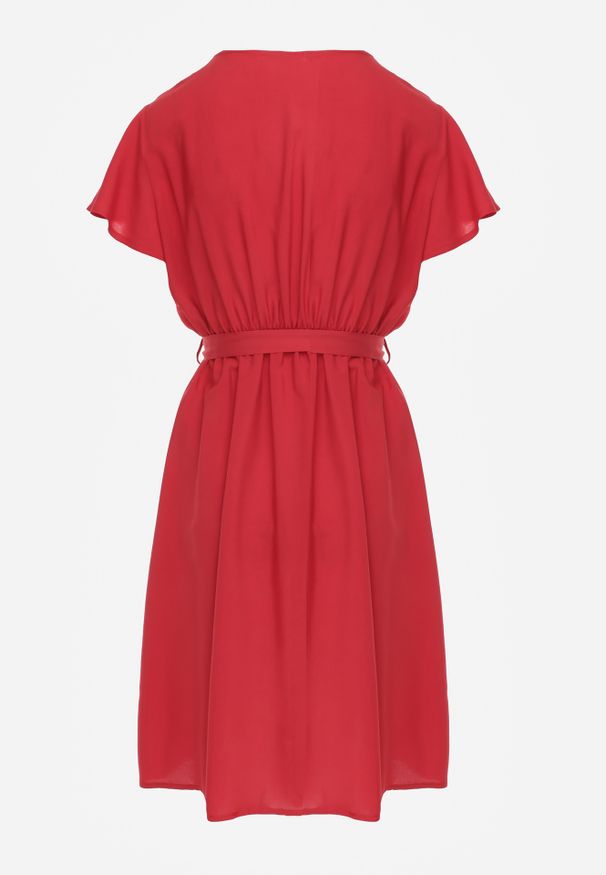 Renee - Czerwona Rozkloszowana Sukienka Midi z Wiązanym Paskiem Elemia. Kolor: czerwony. Materiał: wiskoza, materiał, tkanina. Długość: midi