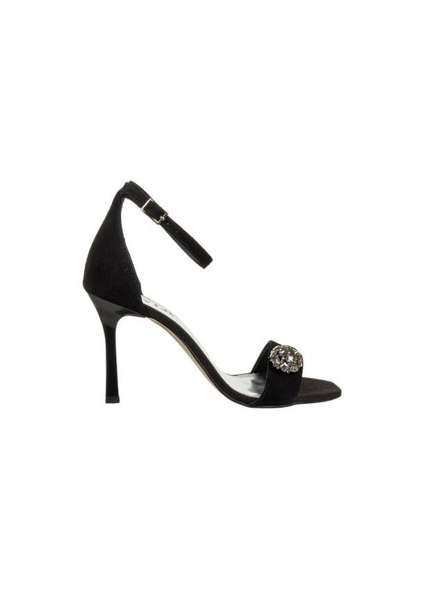 Sandały Bayla-159 5040 003-P Czarny Welur 159197, Skóra naturalna - 36. Nosek buta: otwarty. Zapięcie: pasek. Kolor: czarny. Materiał: zamsz. Wzór: motyw z bajki, aplikacja. Obcas: na obcasie. Wysokość obcasa: średni