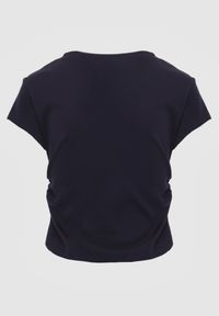 Renee - Granatowy Dopasowany T-shirt z Marszczeniem z Bawełnianej Tkaniny w Prążki Assarena. Okazja: na co dzień. Kolor: niebieski. Materiał: bawełna, tkanina. Wzór: prążki. Styl: casual, elegancki #4