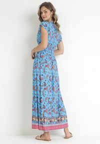 Born2be - Niebieska Kopertowa Sukienka Maxi z Gumką w Pasie we Wzór Paisley Anitte. Kolor: niebieski. Wzór: paisley. Sezon: wiosna, lato. Typ sukienki: kopertowe. Długość: maxi #5